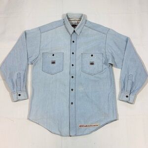 Vintage Revolt Clothing Co Mens Small Button Up Shirt Chambray Southwestern Blue